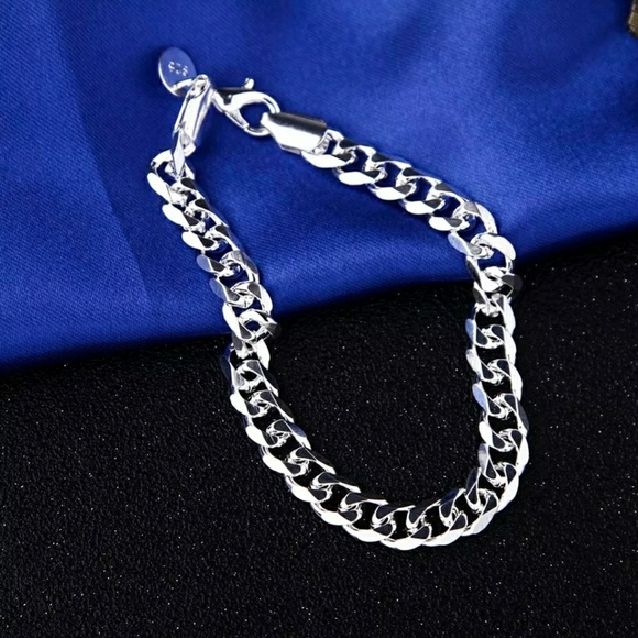 Silver chain link bracelet .925 plated New unisex NWT - Picture 4 of 7